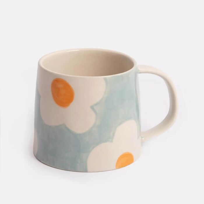Caroline Gardner Light Blue/Orange Flower Large Ceramic Mug